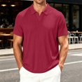 thumbnail image 6 of KLHDSF Collared Muscle Polo Shirts for Men Slim Fit V Neck Short Sleeve Ribbed Knit, Stretch, Textured, Athletic, Dress Shirt, Lightweight, Fitted Tee Wine M, 6 of 7