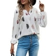 thumbnail image 4 of DYMADE Women Plus Size V-Neck Feather Print Long Sleeve Loose Blouse Top, 4 of 6
