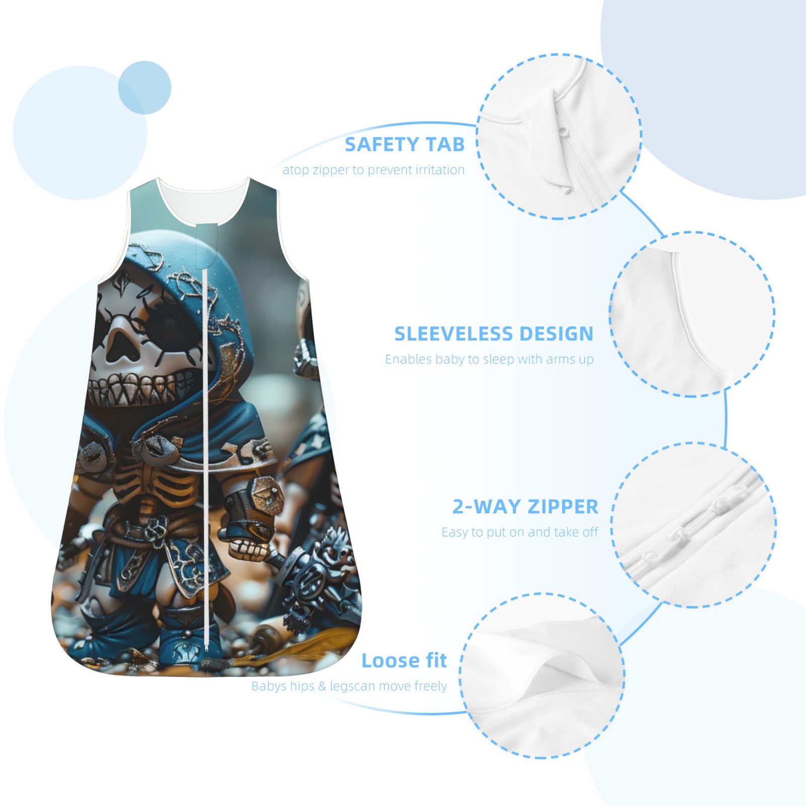 Vsdgher Cute Skeletons Figurines Baby Sleep Sack, Sleeveless Baby Sleeping Bag Toddler 2-Way Zipper Wearable Blanket for Infant Toddler Newborn-Medium