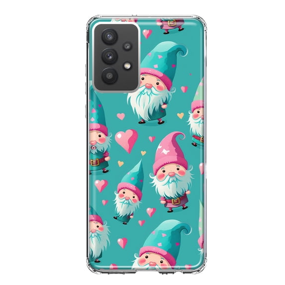 MUNDAZE Samsung Galaxy A32 Shockproof Clear Hybrid Protective Phone Case Turquoise Pink Hearts Gnomes Cover