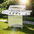 thumbnail image 4 of Syngar 50,000 BTU Gas Grill, 4-Burner Propane Grills with Side Burner, Heavy Duty BBQ Grills with 4 Wheels and Gas Regulator for Picnic, Stainless Steel Grills with 2 Cooking Modes, Sliver, 4 of 9