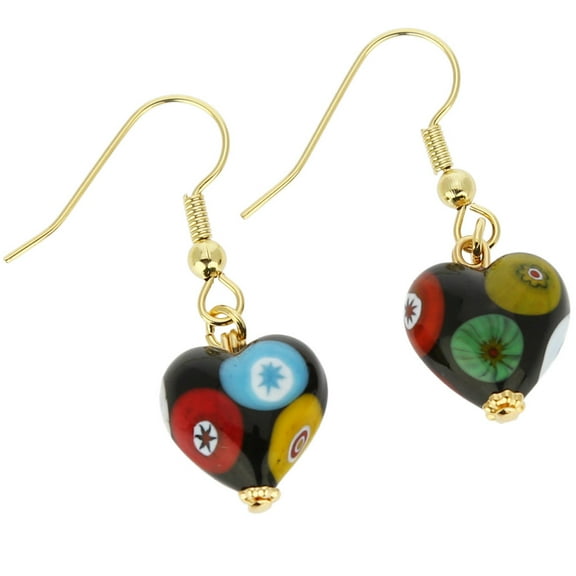 GlassOfVenice Murano Glass Mosaic Millefiori Heart Earrings