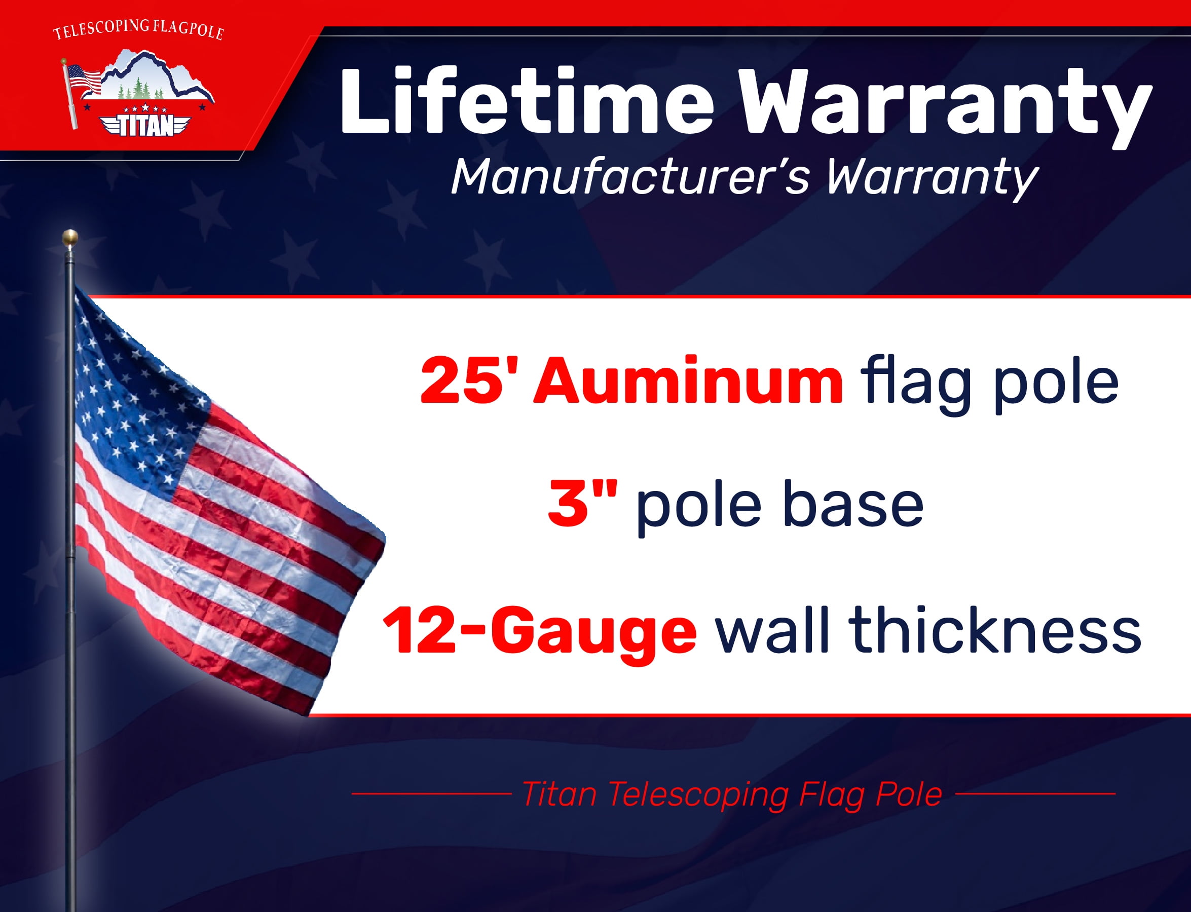 Titan Telescoping FlagPoles Kit, Aluminum, Bronze Black 25ft