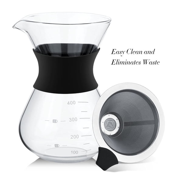 Tebru Hand Drip Coffee Pot,Manual Hand Drip Coffee Maker Glass Pot with Stainless Steel Filter, Coffee Maker Pot