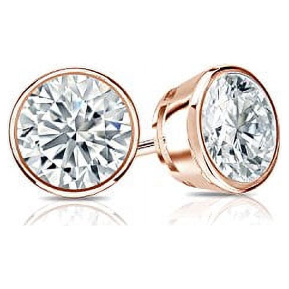 Diamond Wish 14k Rose Gold Round Lab Grown Diamond Stud Earrings (1/4 cttw, G-H, SI1-SI2) Bezel-set, Push Back
