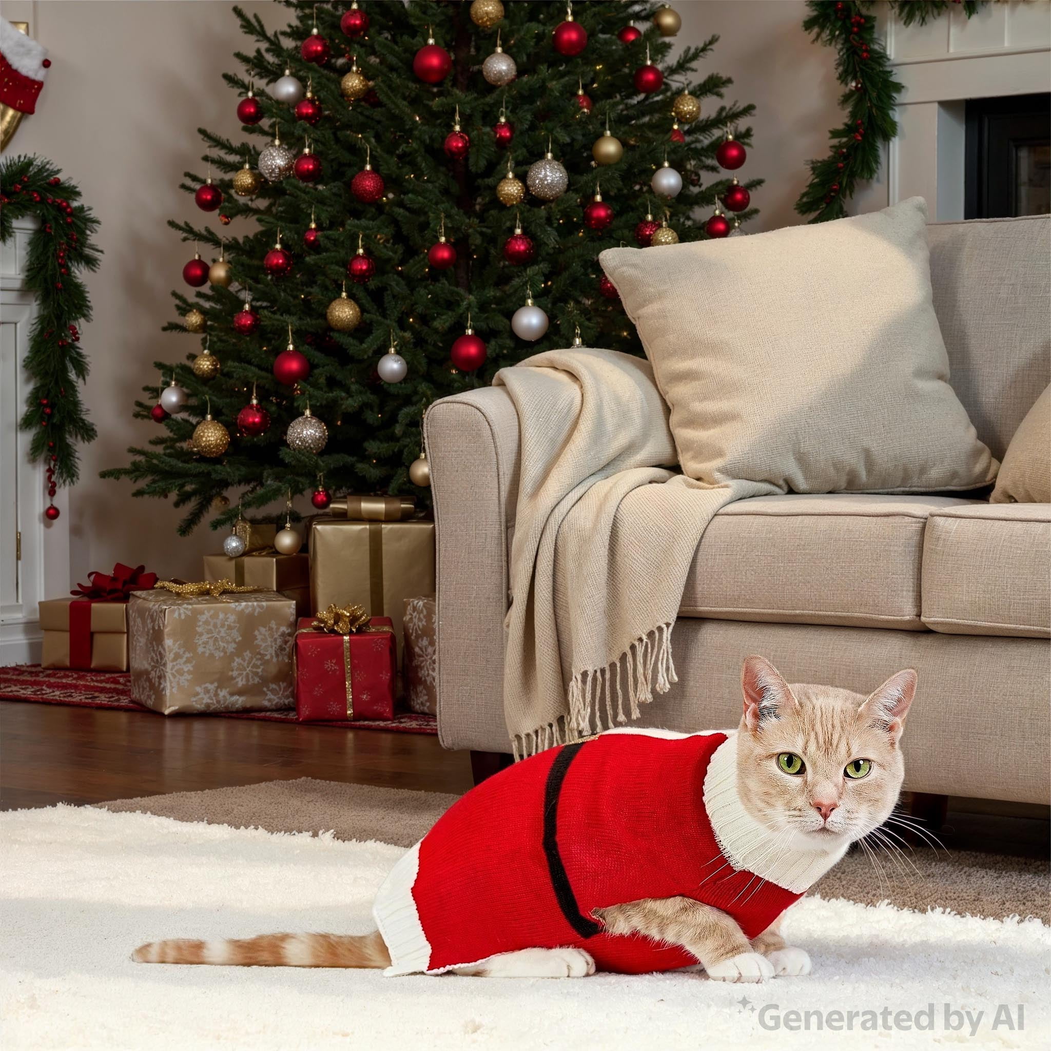 Vibrant Life Holiday Pet Sweater for Cats & Dogs, Santa, Red, Small