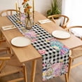 thumbnail image 3 of Table Runner 108 Inches Long for Kitchen Dining, Bunny Easter Dresser Scarf Farmhouse, Dining Table Decorations for Wedding/Parties, Eggs Plaid Spring Floral Black White Farmhouse 13 x 108 In, 3 of 8