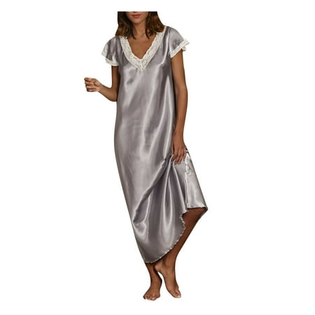 

Womens Nightshirts & Gowns Short S0Leeve V Neck Homewear Pajamas Long Dress Nightgowns Sleepwear