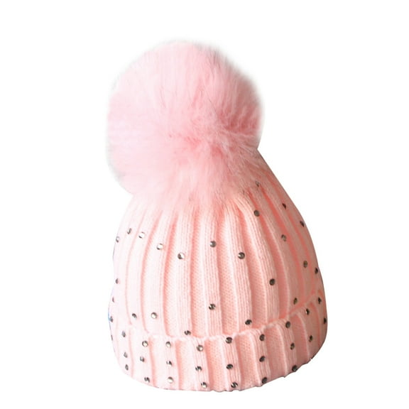 Viworld Kids Baby Girl Warm Winter Knit Beanie Fur Candy Color Bling Hat Crochet Ski Cap