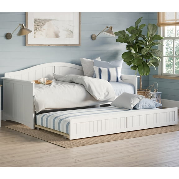 Twin Daybed with Trundle - White Wood Daybed, 40x78.75 in, 600 lb Capacity