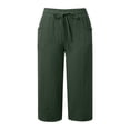 thumbnail image 2 of Women Wide Leg Pants Summer High Waisted Pants Drawstring Casual Trousers with Pockets Green S, 2 of 6