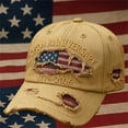 thumbnail image 5 of 250th Anniversary Baseball Cap, Distressed Denim Hat with Embroidered USA Flag, Vintage Ripped Adjustable Snapback for Independence Day, Semiquincentennial and National Holiday Celebration-Khaki, 5 of 6