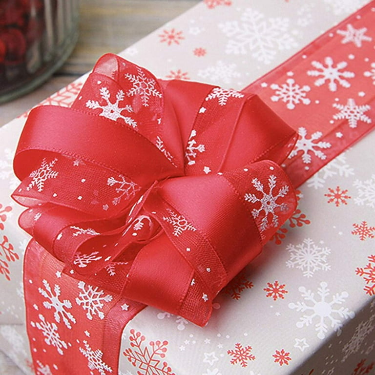 Ribbons Snowflake Glitter Chiffon Ribbon for Christmas Shimmer Band Metallic Ribbons Craft Tulle Ribbon for Gift Package Wrapping, Hair, Wedding Skirt