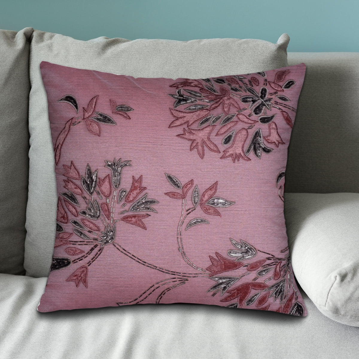 Throw Pillow Covers Set of 4 Embroidered Sequins Floral Design