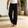 thumbnail image 2 of PNTUTB Wide Leg Pants for Men Solid Color Drawstring Trousers Casual Loose Comfortable Trendy Lounge Workout Yoga Sporty Pants, 2 of 7