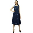 thumbnail image 6 of Bimba Women's Embroidered Denim Shift Dress Sleeveless Mid Calf Length Casual Dresses, 6 of 9