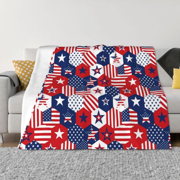 Balery American Stars2 Manta de Franela con Dibujo, Lujo Ultra Suave y Cálido, Antipelusa y Resistente a las Arrugas para Cama, Sofá, Camping -40"x30"