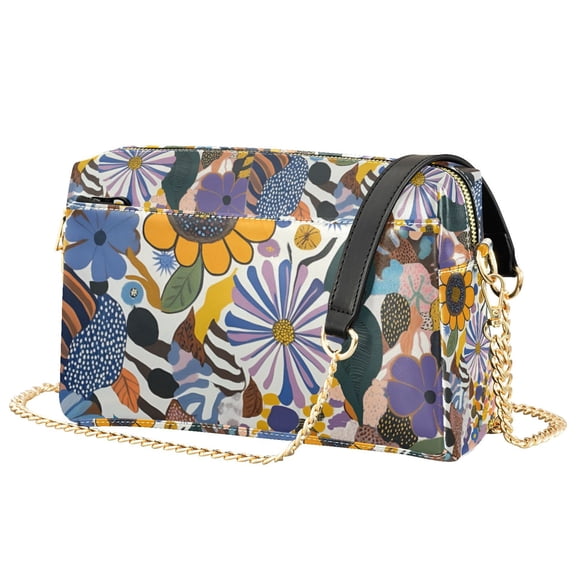 FORMRS Women Crossbody Purse with Chain Strap Vegan Leather Shoulder Handbag, Purple Flowers