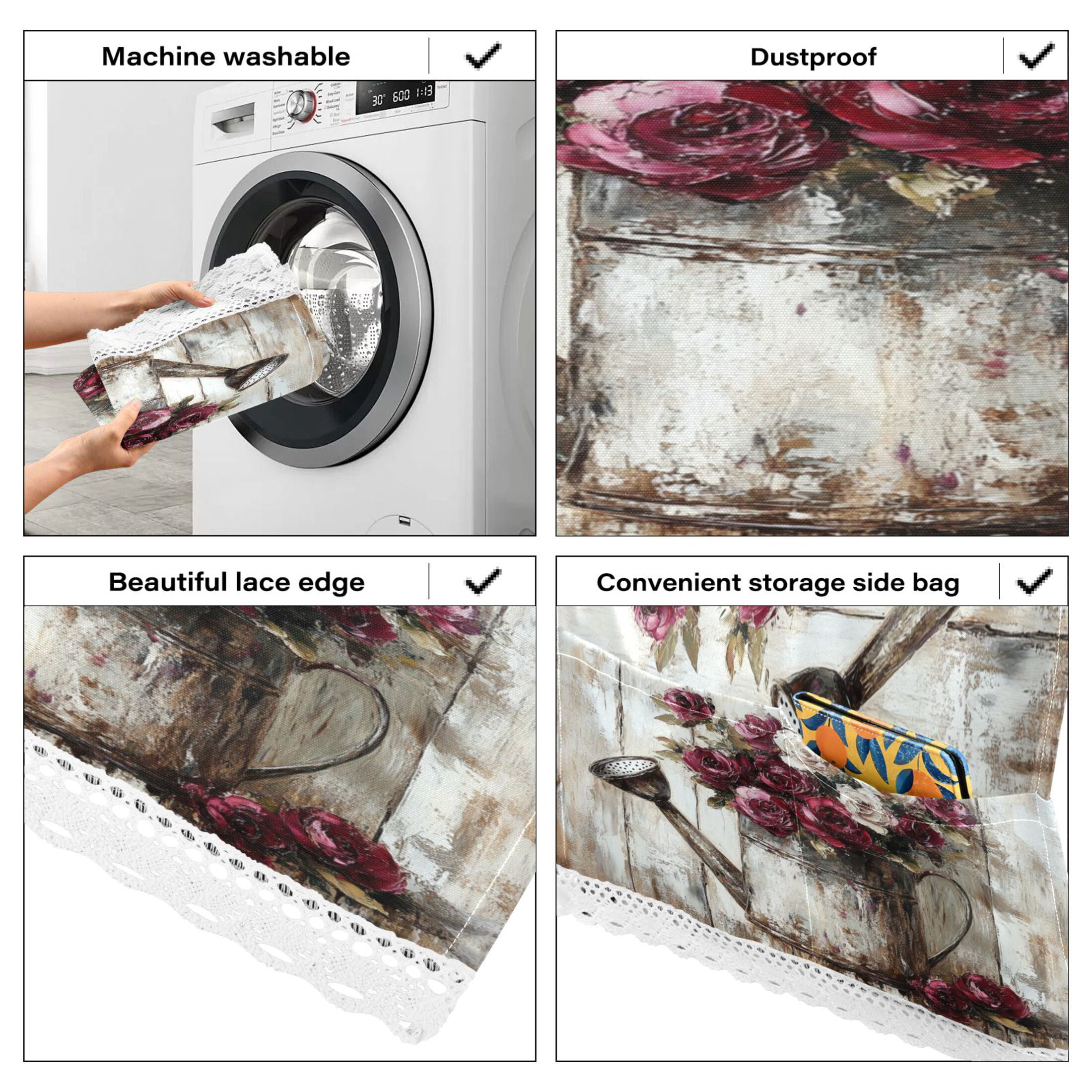 DEIARA Burgundy Roses Washing Machine Cloth Dryer Refrigerator Top Cover Protective Non-Slip Mat For Kitchen Laundry