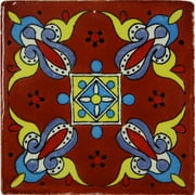 4.2x4.2 Terracotta Oasis Talavera Mexican Tile, Set of 9 pcs