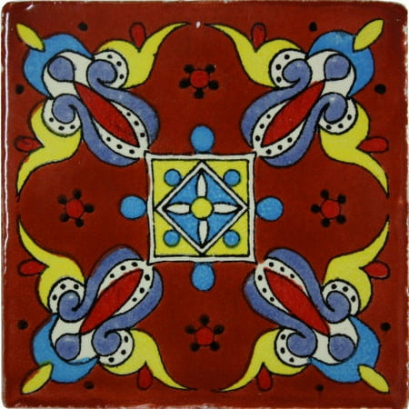 4.2x4.2 Terracotta Oasis Talavera Mexican Tile, Set of 9 pcs