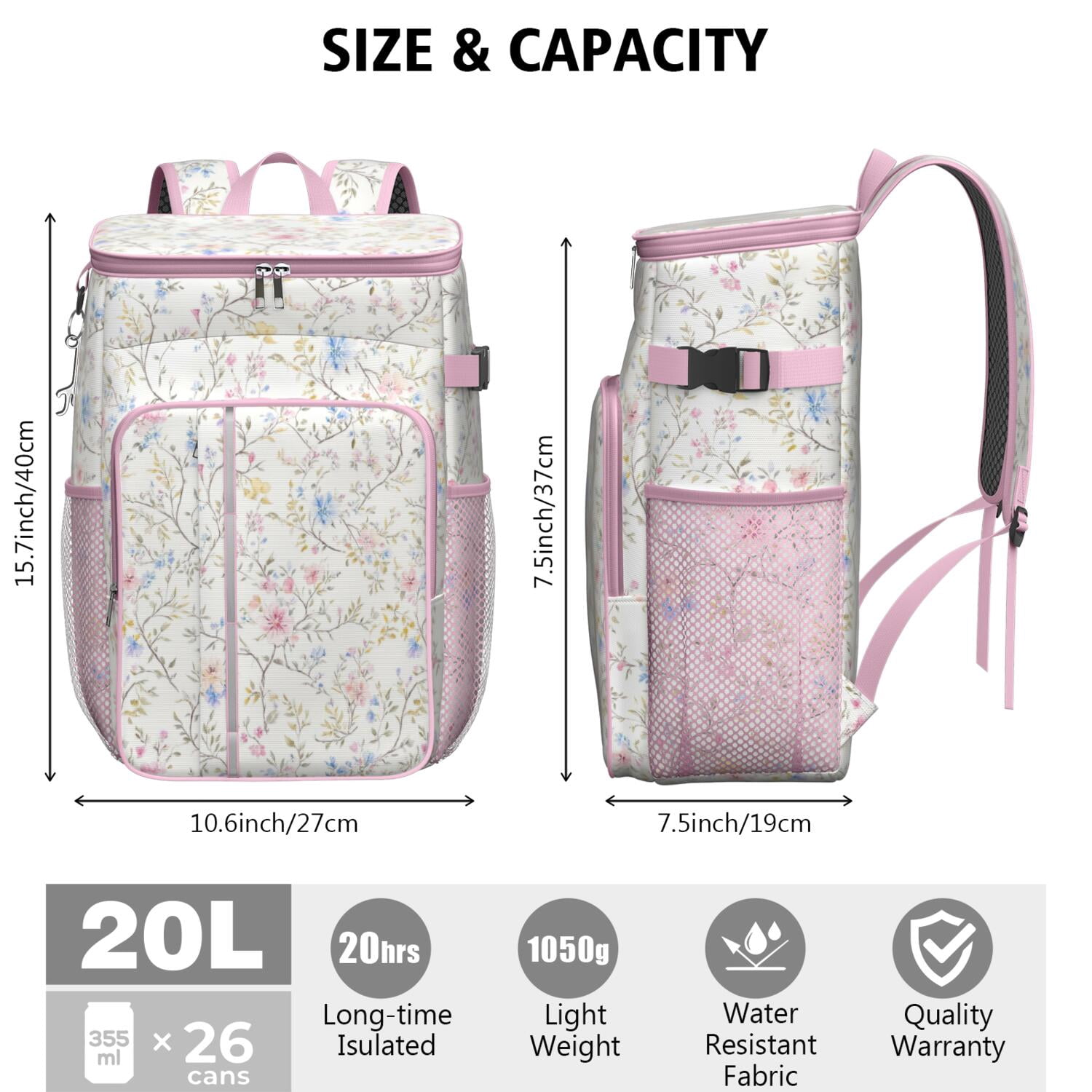 Travel Cooler Bag - Pioneer Flower Camping Beer Cooler Backpack with Bottle Opener- Waterproof Insulated Picnic Backpacks - Cooler Bag for Beach