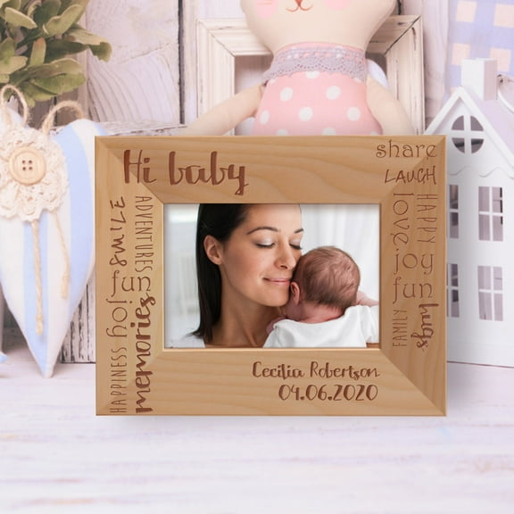Hi Baby Personalized Wooden Frame-5" x 3 1/2" Brown Horizontal