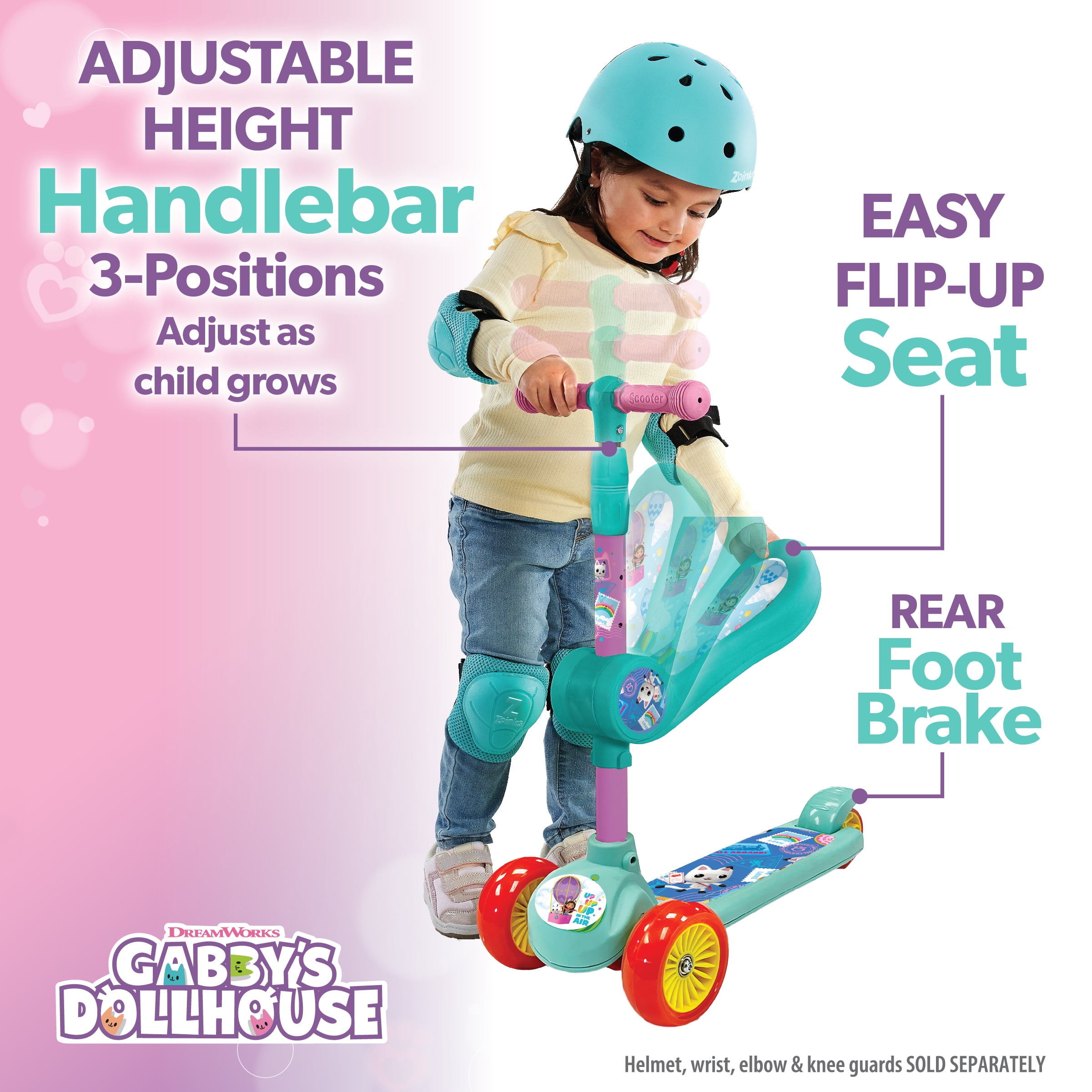 Buy Gabby’s Dollhouse 2-in-1 3 Wheel Light-Up Scooter with Folding Seat ...