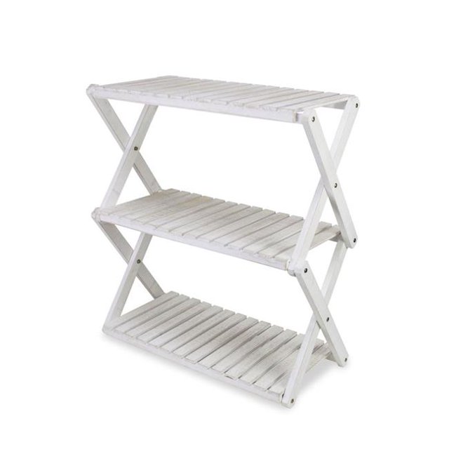 Cheungs 5421 3 Tier Folding Wood Slat Shelf - White Wash