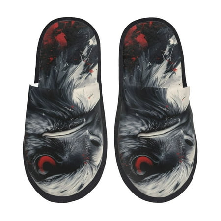

Tideii Red Black Ink Style Bald Eagle for Home Indoor Cotton Slippers Autumn and Winter EVA Plush Slippers Household Supplies Unisex-Medium
