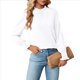 thumbnail image 2 of Camiseta Holgada Informal de Larga con Cuello Redondo para Mujer, Color Liso, con Encaje y Mangas Farol, para Otoño e Invierno M, 2 of 10