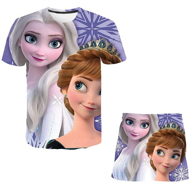 Verano bebé niñas Frozen 2 trajes Elsa Anna princesa camisetas pantalones cortos 2 uds ropa conjunto Disney serie Casual disfraces Outfits11T Gao Jinjia LED