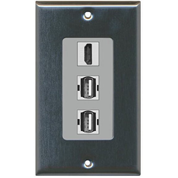 RiteAV - 1 Port HDMI 2 Port USB A-A Decorative Wall Plate - Stainless Steel/Gray