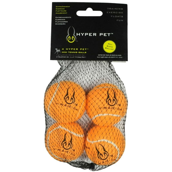 Hyper Pet Replacement Mini Tennis Balls Dog Toy Safe on Dog's Teeth, Pack of 4, Orange, Mini