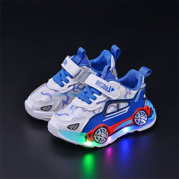 Nmnitkp Kids' 3D Car Light Up Sneakers, Breathable Mesh Adjustable Strap Sports Shoes, Non-Slip Soft Sole Outdoor Athletic Shoes for Toddler/Little Boys Blue,21