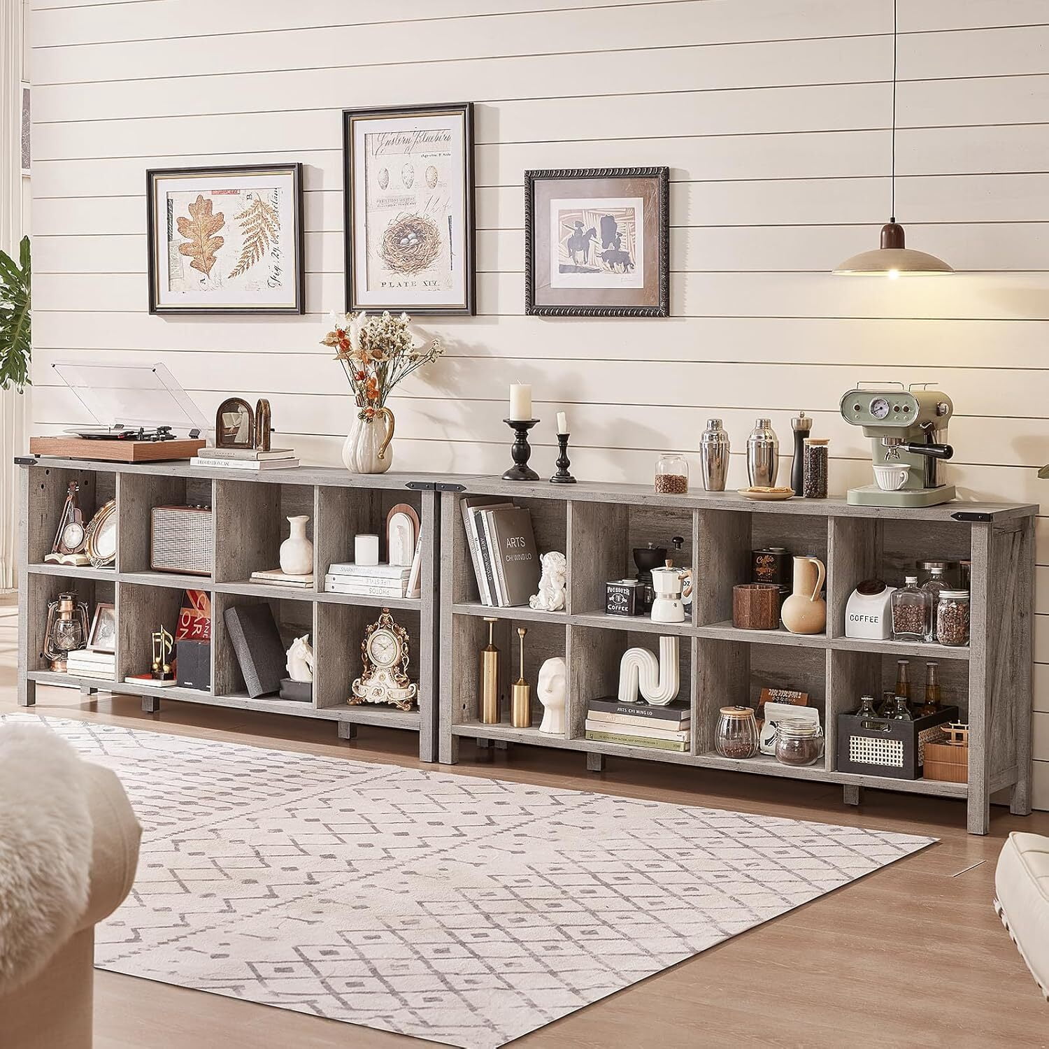 Joaxswe 8 Cube 2-Tier Open Wooden Bookshelf Toy Storage Organizer Cubby Bookcase with Legs, Rustic Entryway Book Case, Oak