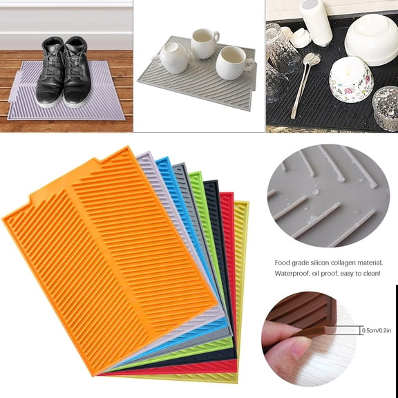 Silicone Dish Drying Mat Heat Resistant Counter Mat Foldable Kitchen Drainage Pad Multi-Purpose Trivet for Pots Pans Plates and Utensils