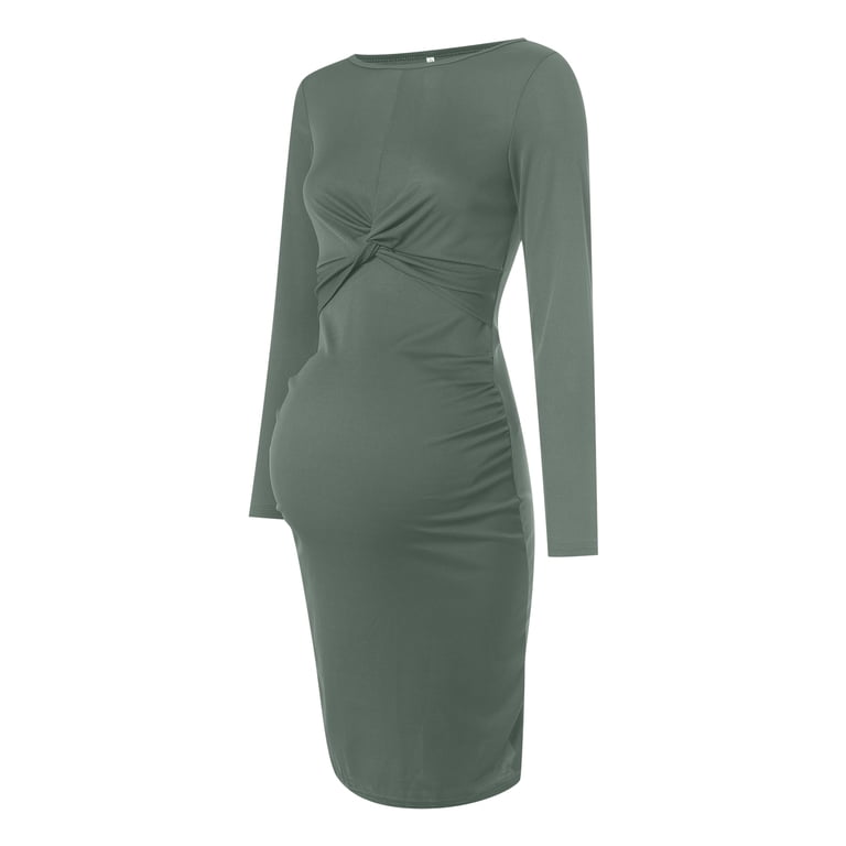 Karoyedx Maternity Winter Dresses for Women Fall Maternity Maxi Dress Long Sleeve Wrap V Neck Pregnancy Dresses for Photoshoot Maternity Clothes Green Size,3XL