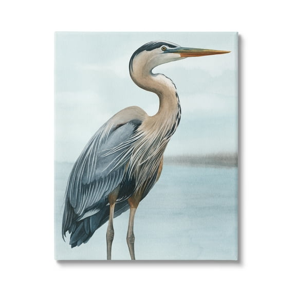 Stupell Industries Coastal Heron Portrait Animals & Insects Painting Gallery Wrapped Canvas Print Wall Art, 16 x 20