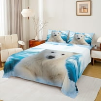 Manfei White Polar Bear Full Size Sheets for Kids, Antarctic Animal Lover Bed Sheets, Snow Mountain Sheet Sets, Luxury Bedroom Decor, 4pcs