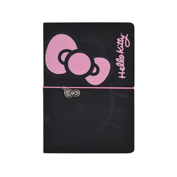 Libreta De Notas Hello Kitty Premium Negro 21 x 14 cm, 192 Páginas Decoradas, Hojas Puntuadas, Elástico De Cierre, Listón Separador, Pasta Dura Danpex