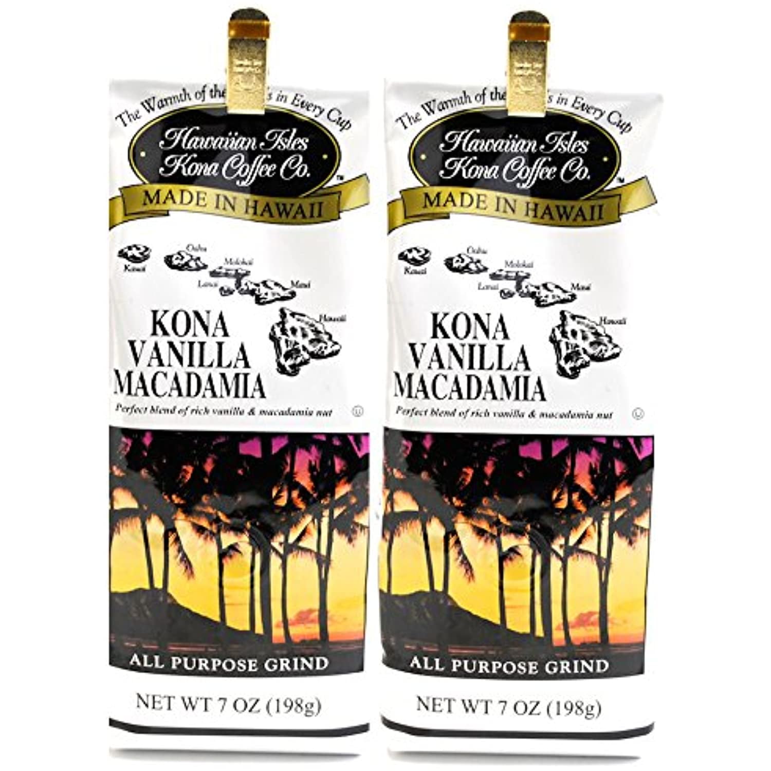 Hawaiian Isles Kona Coffee Vanilla Macadamia Nut (7Oz) X2 Hawaiian