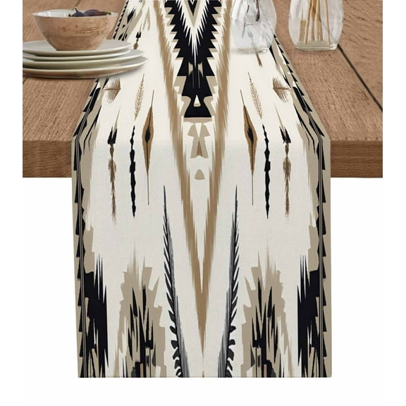Ldtrchee Boho Black Brown Table Runner 120 Inches, Retro Geometric Southwestern Ethnic Bed Runner Dresser Scarves Tabletop for Indoor Outdoor Parties/Ceremony/Banquet, 13"x 120"