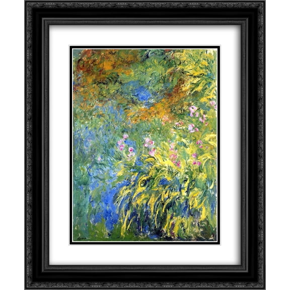 Claude Monet 2x Matted 20x24 Black Ornate Framed Art Print 'Irises 3'