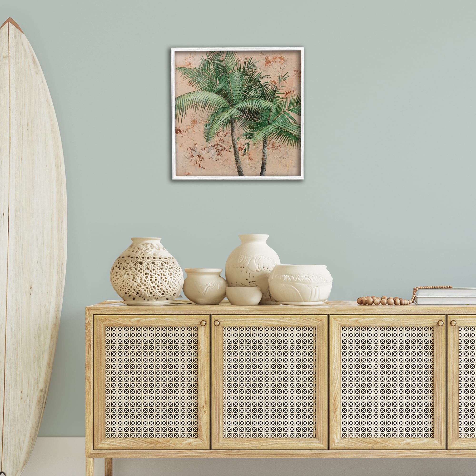 Stupell Industries Leafy Palm Fronds Botanical & Floral Painting White Framed Art Print Wall Art, 24 x 24