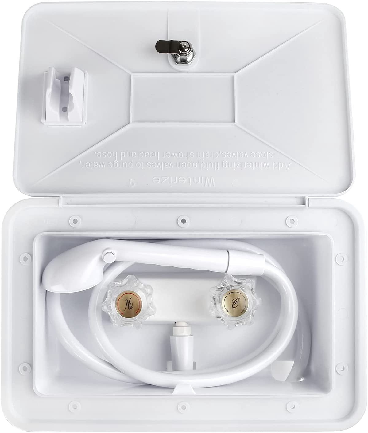 Exterior Shower Box Kit with Lock for Outside, Outdoor Non-Metallic RV Accessories for RVs, Fifth Wheels, Motorhomes, Travel Trailers, Campers