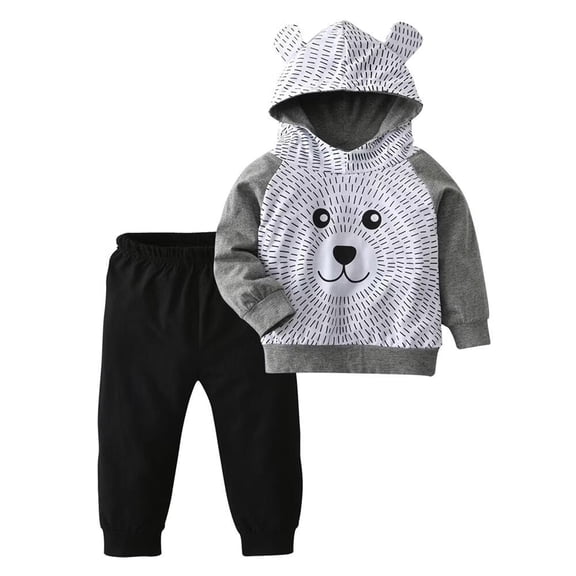 Toddler Baby Boy Clothes Bear Style Long Sleeve Hoodies Long Pants Fall Winter Outfits Set Black 3-6 Months