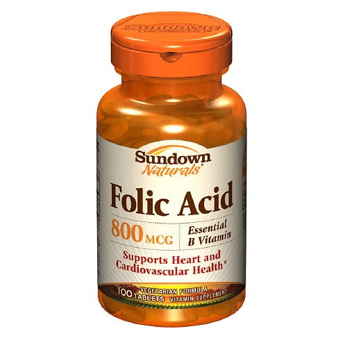 Folic Acid 800 Mcg Vitamin Supplement Tablets By Sundown - 100 Tablets ...