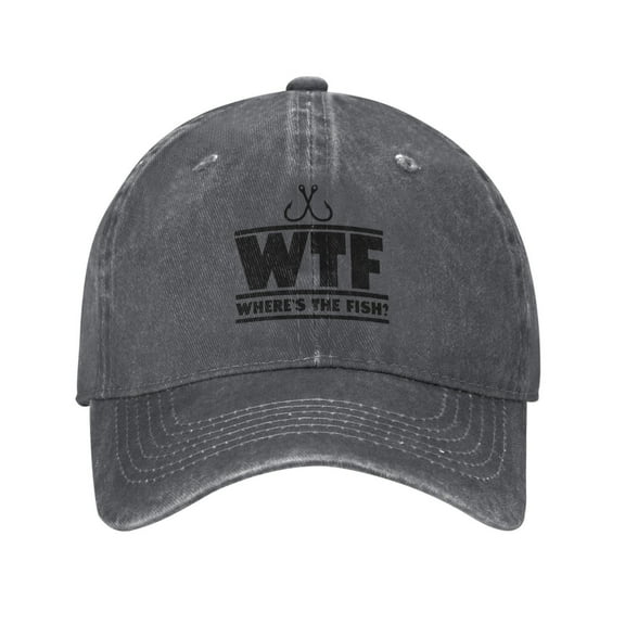 Where'S The Fish Wtf Unisex Adult Washed Denim Cotton Sport Outdoor Baseball Cap Adjustable Cowboy Baseball Hat