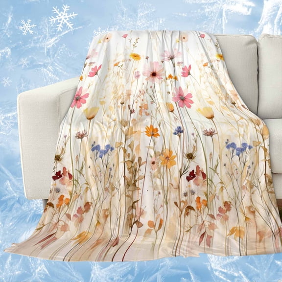 Colorful Wildflower Cooling Blanket,Lightweight Breathable Summer Throw Blanket with Double Sided Cold Effect,Botanical Vintage Floral Country Retro Picnic Blankets Bed Sheet for Hot Sleepers 30"x40"